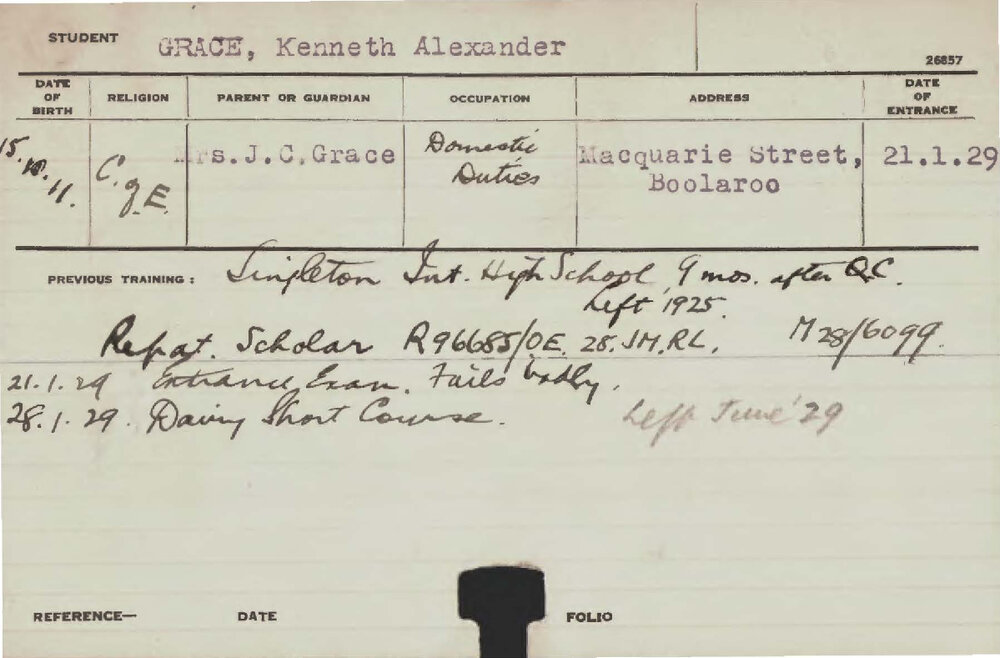 GRACE, Kenneth Alexander (Short course - Dairy)