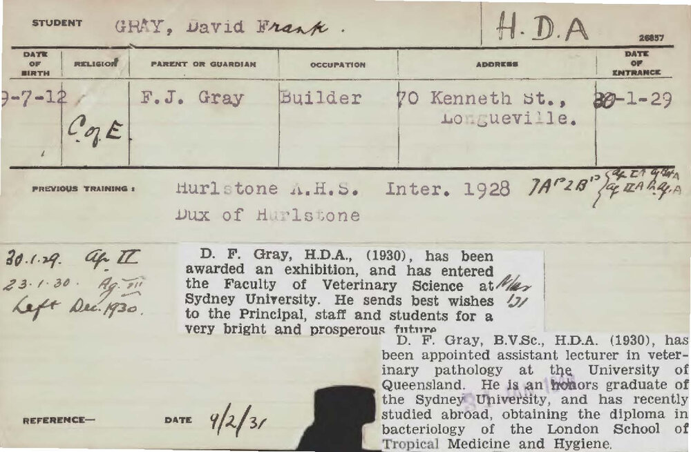 GRAY, David Frank (Hawkesbury Diploma of Agriculture (HDA))