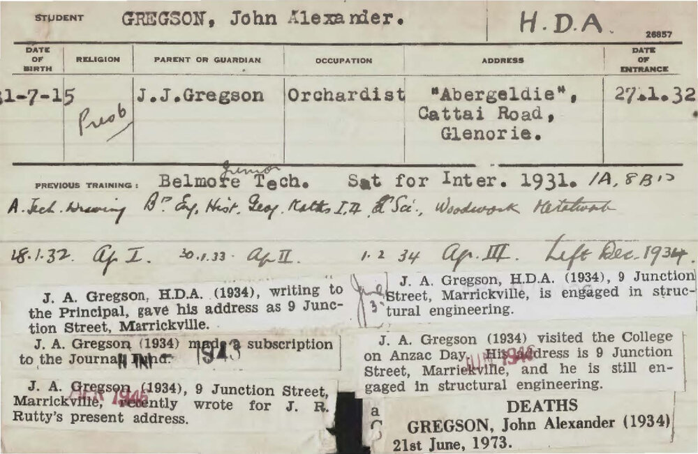 GREGSON, John Alexander (Hawkesbury Diploma of Agriculture (HDA))