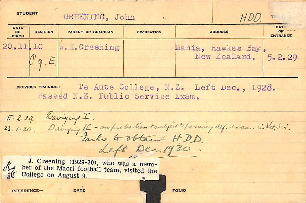 GREENING, John (Hawkesbury Diploma in Dairy (HDD))