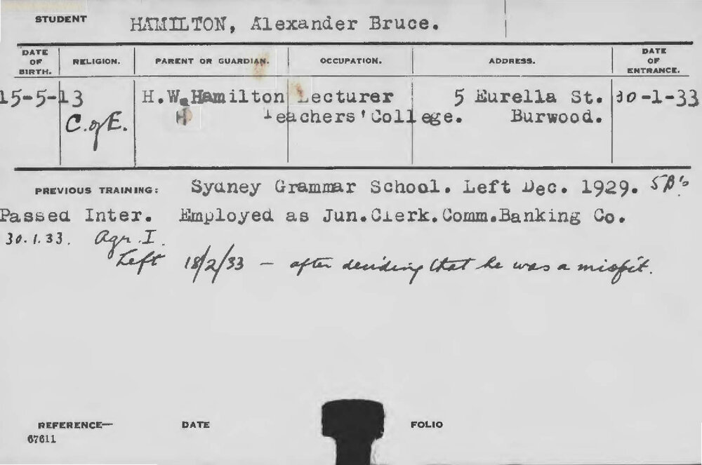 HAMILTON, Alexander Bruce (Hawkesbury Diploma of Agriculture (HDA))