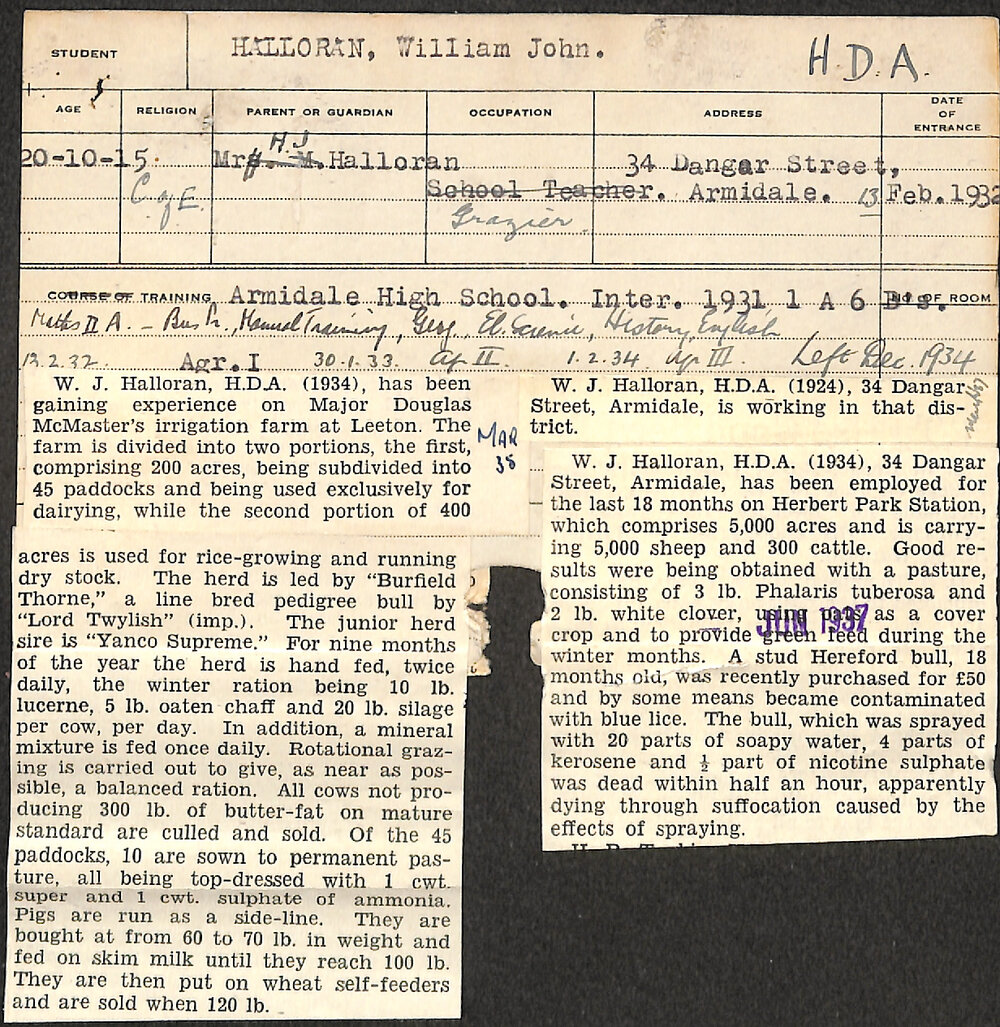 HALLORAN, William John (Hawkesbury Diploma of Agriculture (HDA))