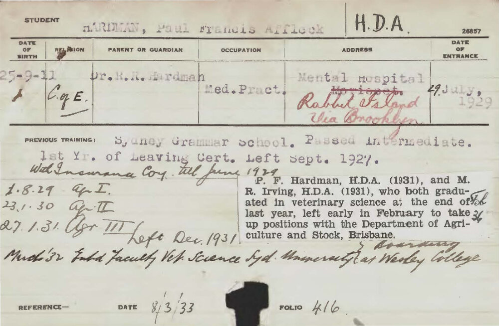 HARDMAN, Paul Francis Affleck (Hawkesbury Diploma of Agriculture (HDA))