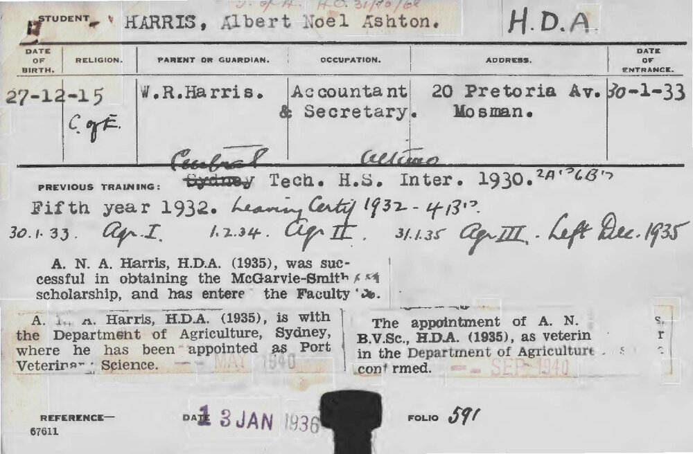 HARRIS, Albert Noel Ashton (Hawkesbury Diploma of Agriculture (HDA))