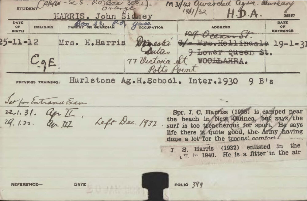 HARRIS, John Sidney (Hawkesbury Diploma of Agriculture (HDA))