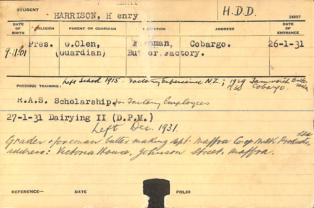 HARRISON, Henry (Hawkesbury Diploma in Dairy (HDD))