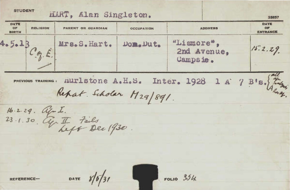 HART, Alan Singleton (Hawkesbury Diploma of Agriculture (HDA))