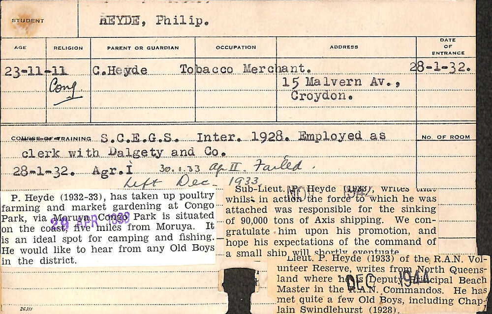 HEYDE, Philip (Hawkesbury Diploma of Agriculture (HDA))