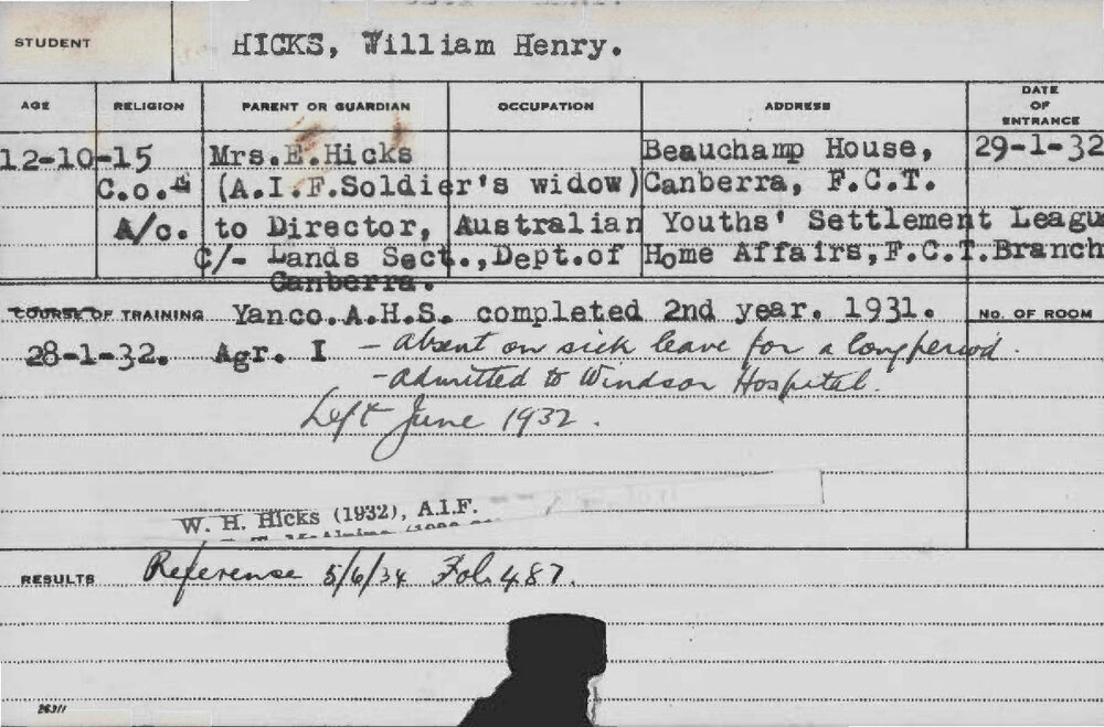 HICKS, William Henry (Hawkesbury Diploma of Agriculture (HDA))