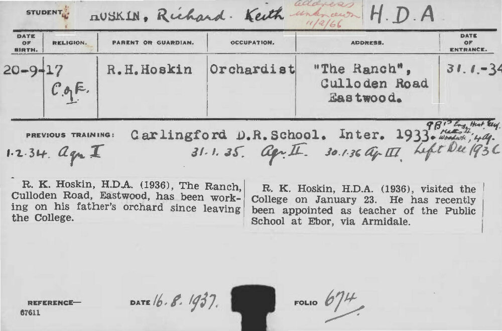 HOSKIN, Richard Keith (Hawkesbury Diploma of Agriculture (HDA))