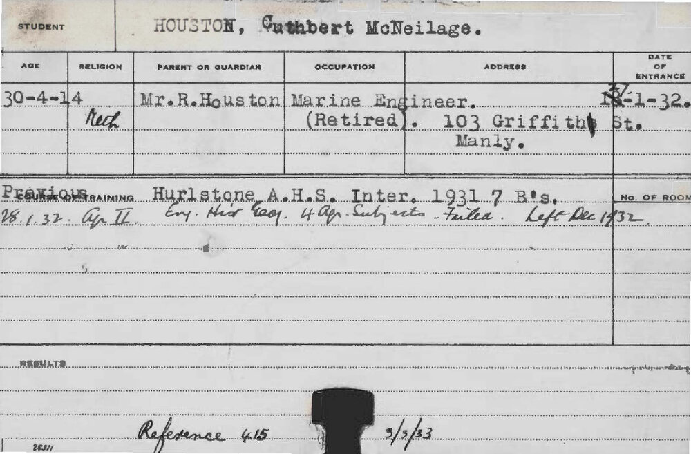 HOUSTON, Cuthbert McNeilage (Hawkesbury Diploma of Agriculture (HDA))