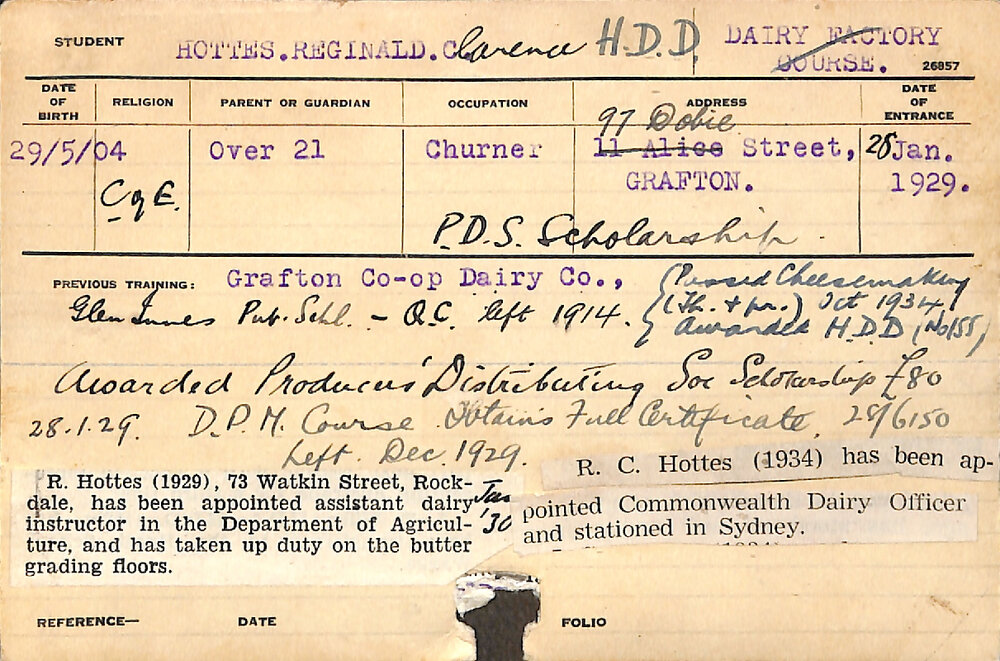 HOTTES, Reginald Clarence (Hawkesbury Diploma in Dairy Technology (HDDT))