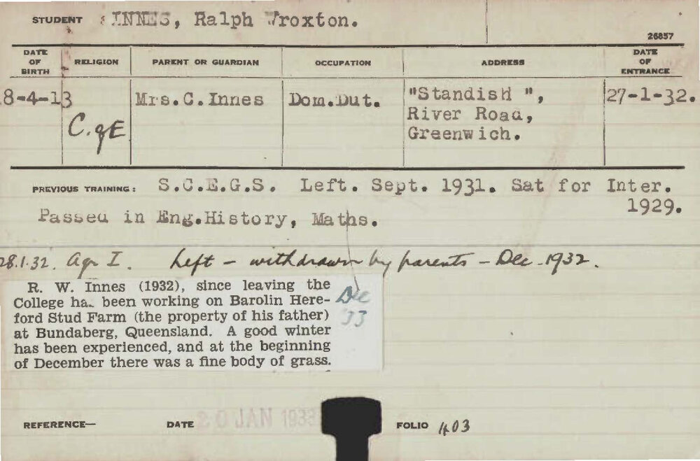INNES, Ralph Wroxton (Hawkesbury Diploma of Agriculture (HDA))