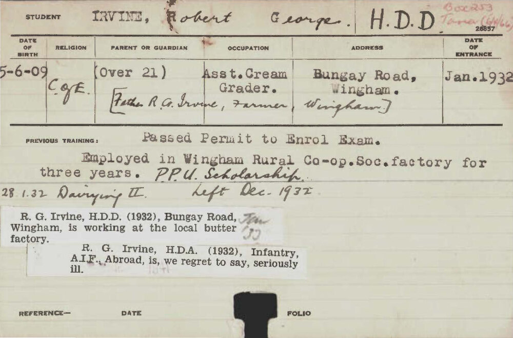 IRVINE, Robert George (Hawkesbury Diploma in Dairy (HDD))