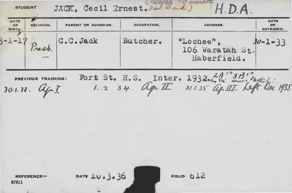 JACK, Cecil Ernest (Hawkesbury Diploma of Agriculture (HDA))
