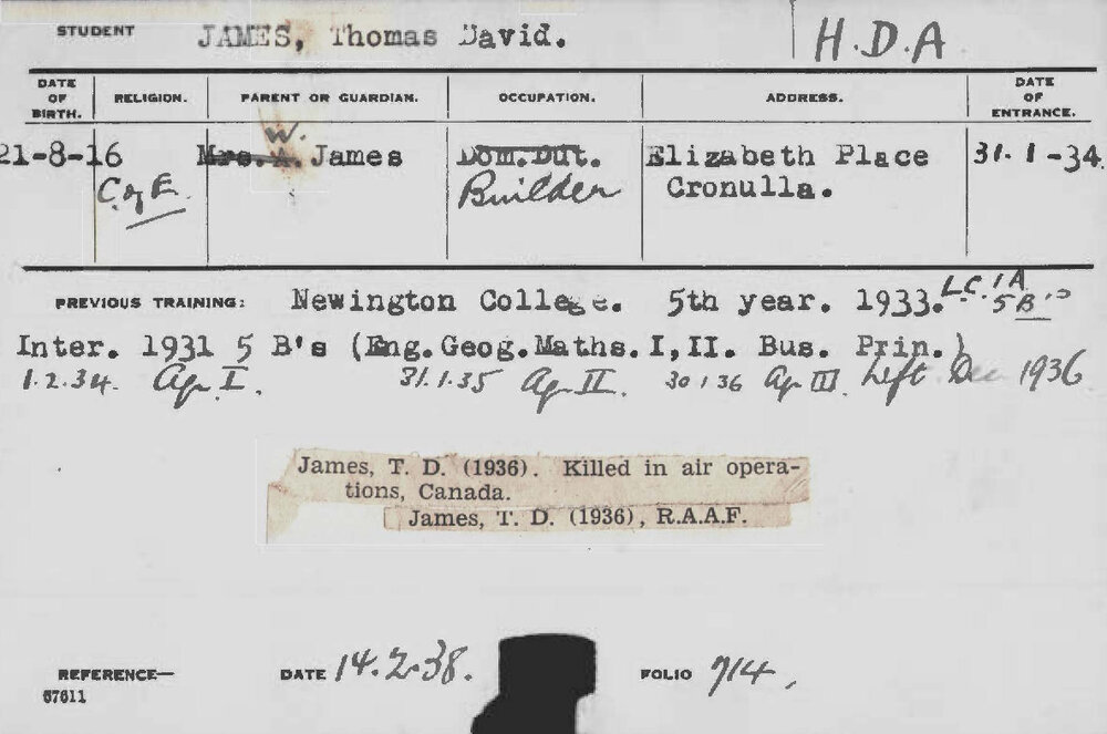 JAMES, Thomas David (Hawkesbury Diploma of Agriculture (HDA))