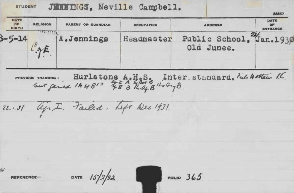 JENNINGS, Neville Campbell (Hawkesbury Diploma of Agriculture (HDA))
