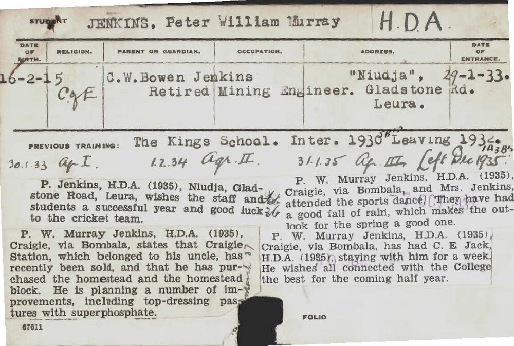 JENKINS, Peter William Murray (Hawkesbury Diploma of Agriculture (HDA))