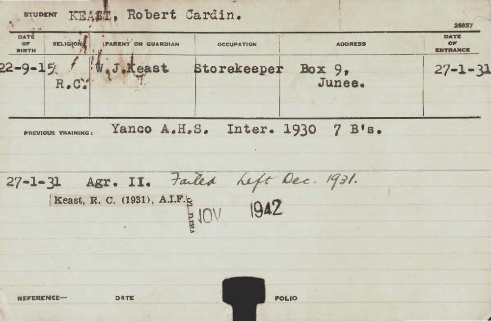 KEAST, Robert Cardin (Hawkesbury Diploma of Agriculture (HDA))