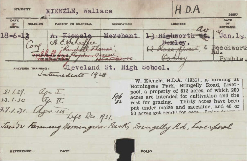 KIENZLE, Wallace (Hawkesbury Diploma of Agriculture (HDA))