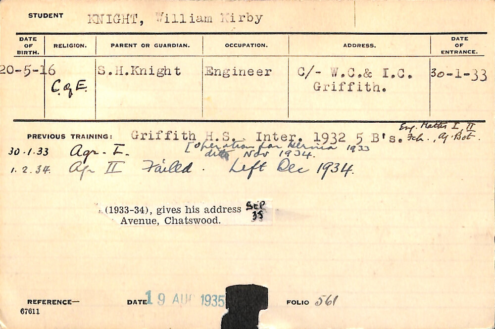 KNIGHT, William Kirby (Hawkesbury Diploma of Agriculture (HDA))