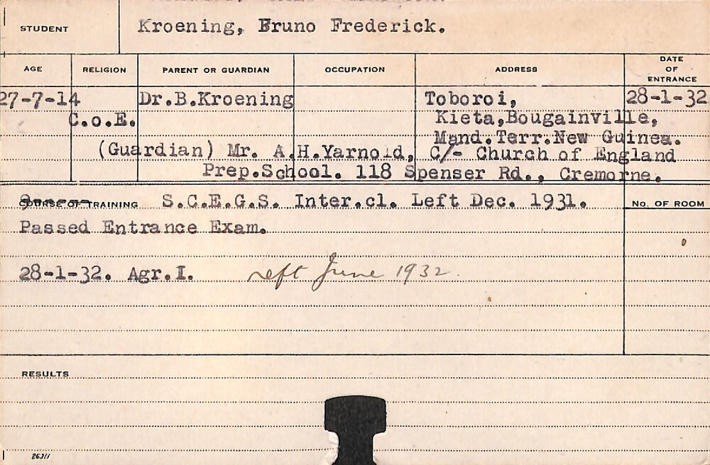 KROENING, Bruno Frederick (Hawkesbury Diploma of Agriculture (HDA))