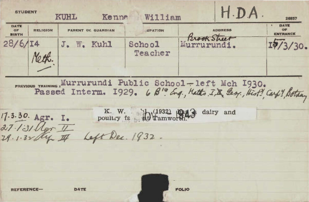 KUHL, Kenneth William (Hawkesbury Diploma of Agriculture (HDA))