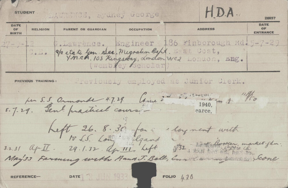 LAWRENCE, Sydney George (Hawkesbury Diploma of Agriculture (HDA))