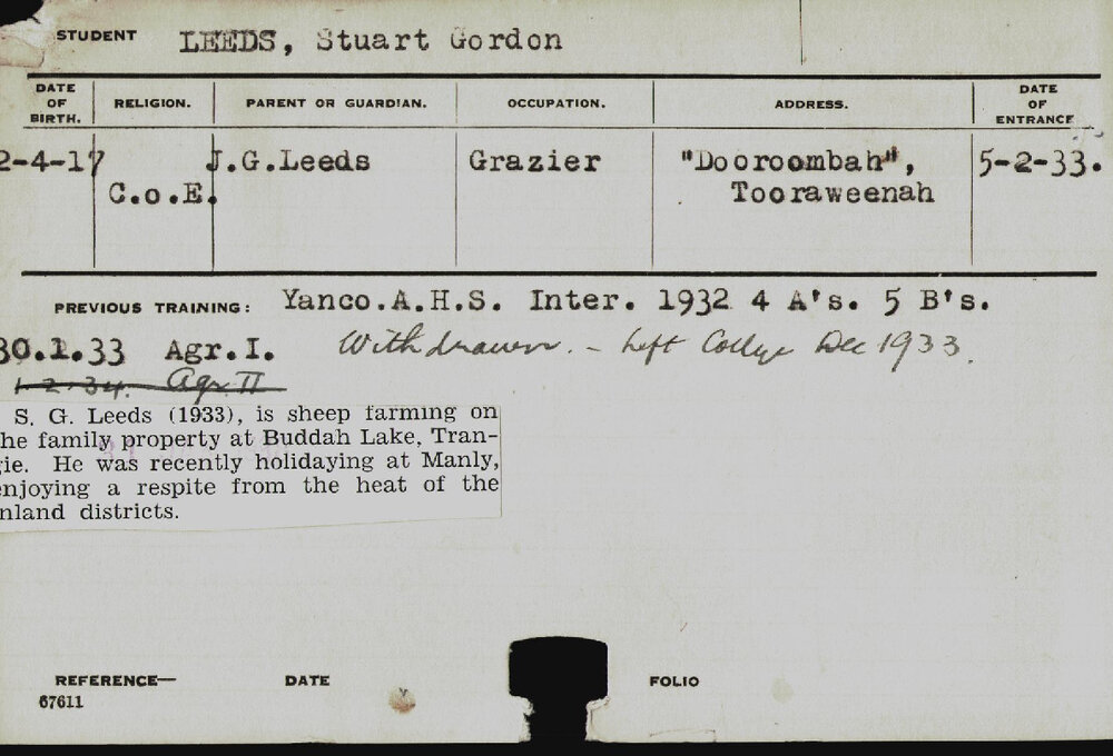 LEEDS, Stuart Gordon (Hawkesbury Diploma of Agriculture (HDA))