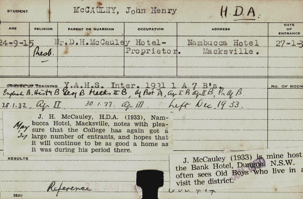 MCCAULEY, John Henry (Hawkesbury Diploma of Agriculture (HDA))