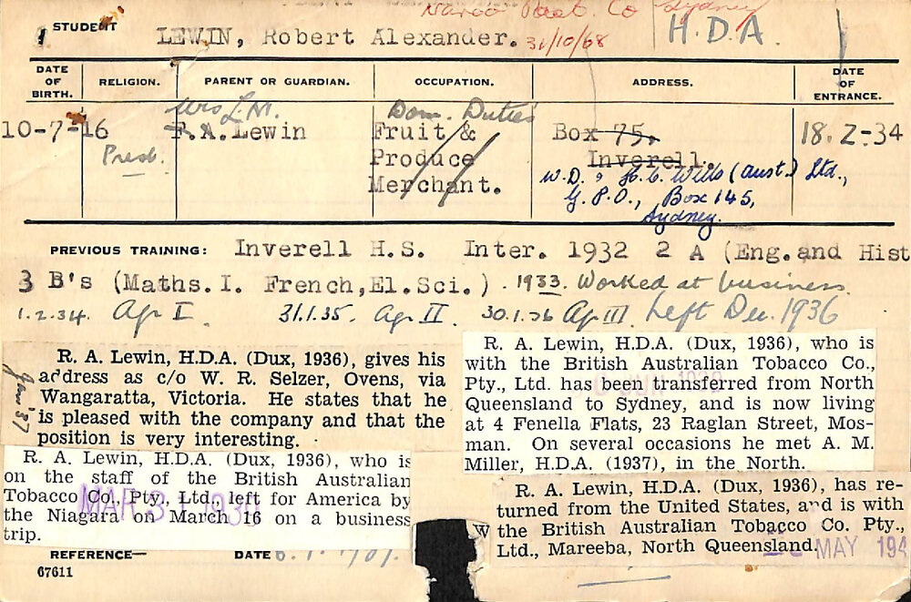 LEWIN, Robert Alexander (Hawkesbury Diploma of Agriculture (HDA))