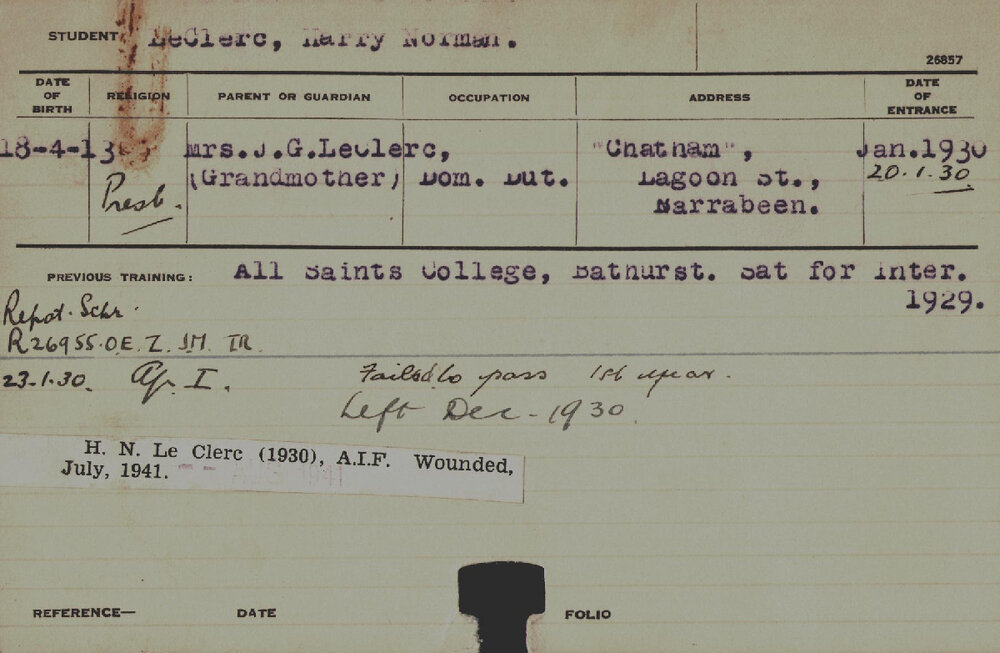 LE CLERC, Harry Norman (Hawkesbury Diploma of Agriculture (HDA))