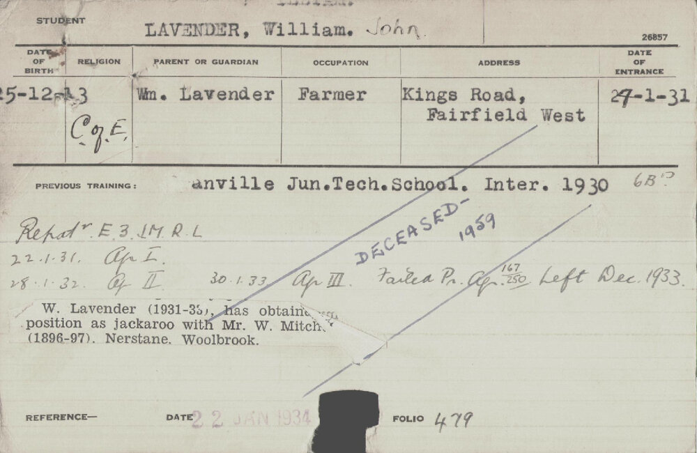 LAVENDER, William John (Hawkesbury Diploma of Agriculture (HDA))