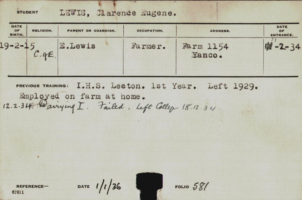 LEWIS, Clarence Eugene (Hawkesbury Diploma in Dairy (HDD))