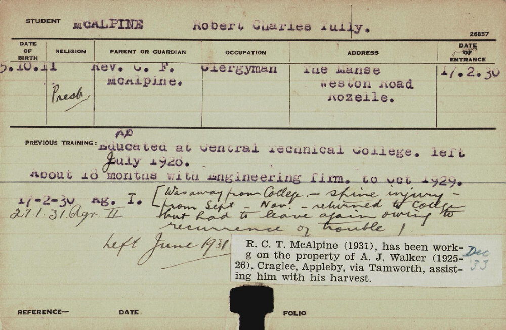 MCALPINE, Robert Charles Tully (Hawkesbury Diploma of Agriculture (HDA))