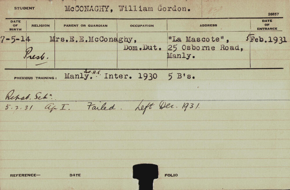 MCCONAGHY, William Gordon (Hawkesbury Diploma of Agriculture (HDA))