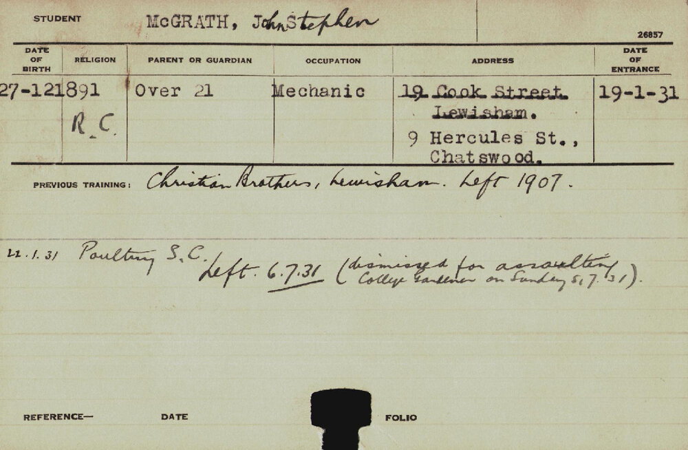 MCGRATH, John Stephen (Short Course - Poultry)
