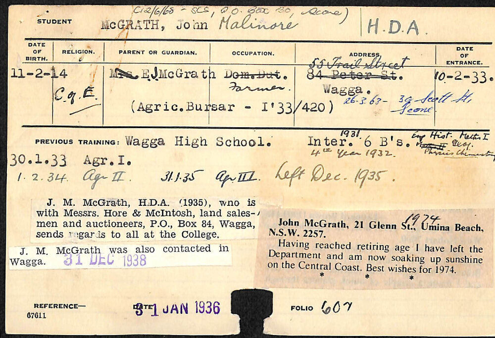 MCGRATH, John Malinore (Hawkesbury Diploma of Agriculture (HDA))