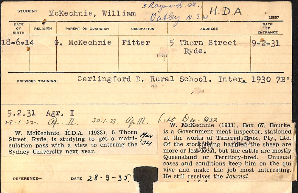MCKECHNIE, William (Hawkesbury Diploma of Agriculture (HDA))