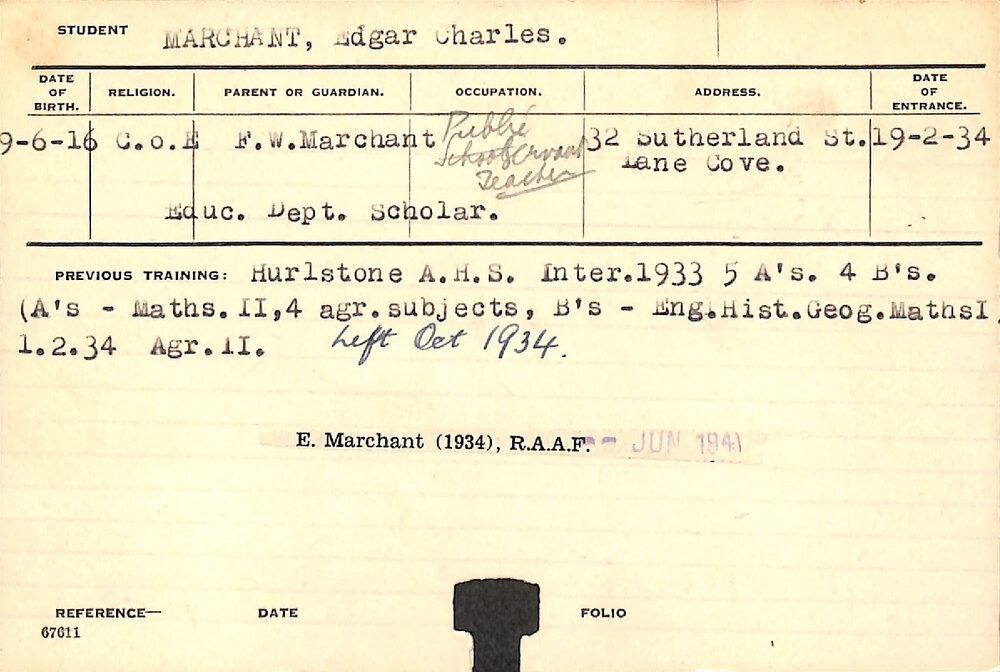 MARCHANT, Edgar Charles (Hawkesbury Diploma of Agriculture (HDA))