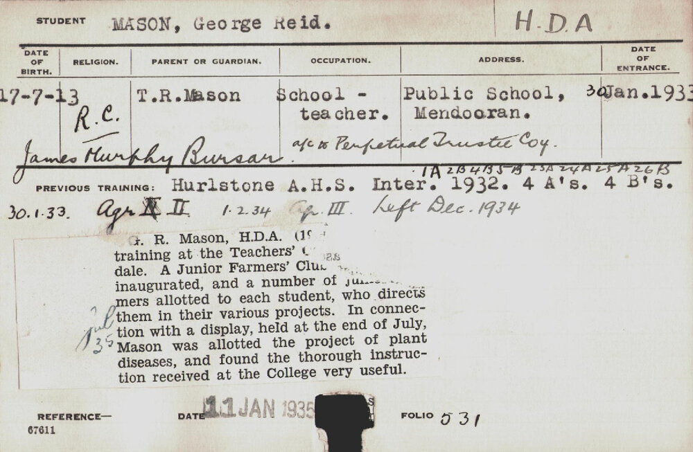 MASON, George Reid (Hawkesbury Diploma of Agriculture (HDA))