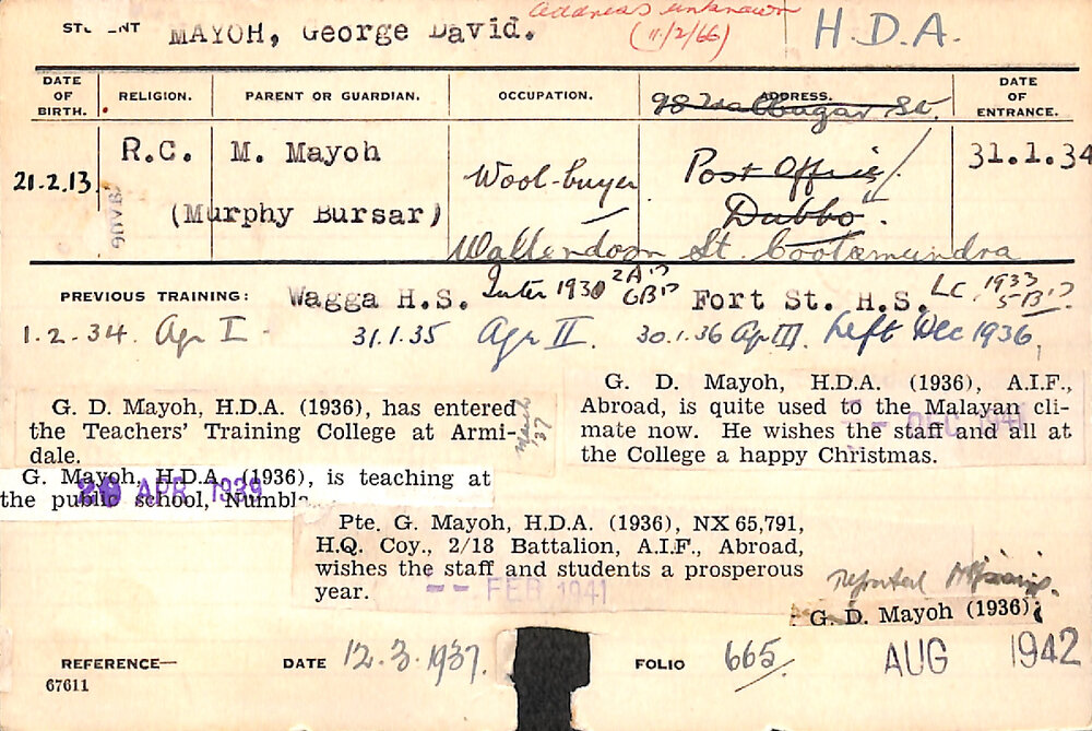 MAYOH, George David (Hawkesbury Diploma of Agriculture (HDA))