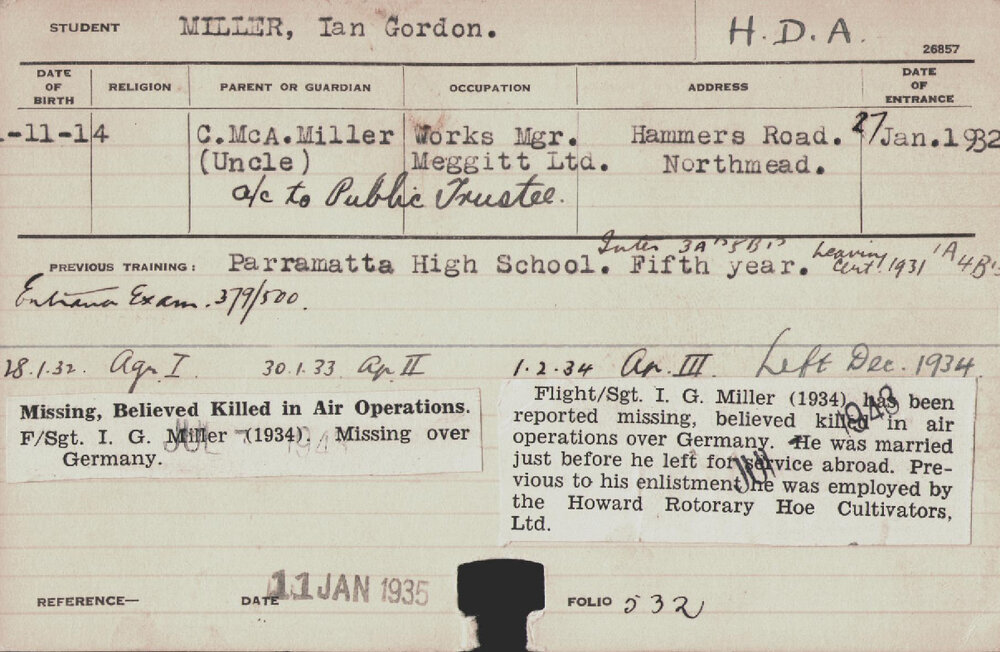MILLER, Ian Gordon (Hawkesbury Diploma of Agriculture (HDA))