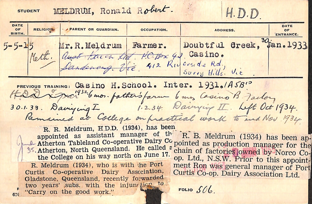 MELDRUM, Ronald Robert (Hawkesbury Diploma in Dairy (HDD))