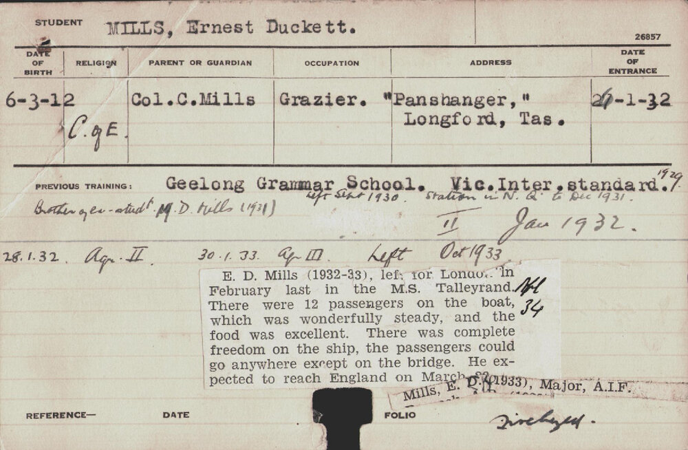 MILLS, Ernest Duckett (Hawkesbury Diploma of Agriculture (HDA))