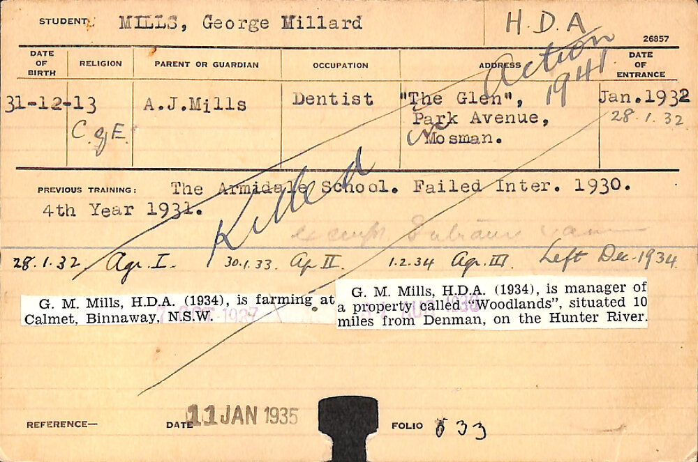 MILLS, George Millard (Hawkesbury Diploma of Agriculture (HDA))