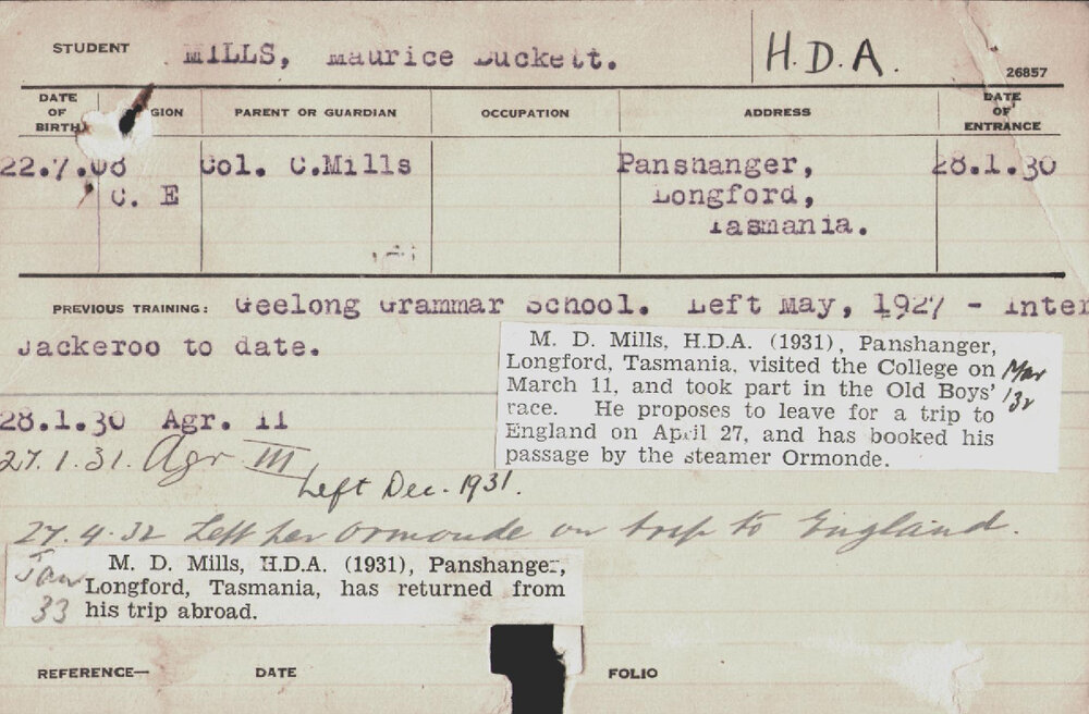 MILLS, Maurice Duckett (Hawkesbury Diploma of Agriculture (HDA))