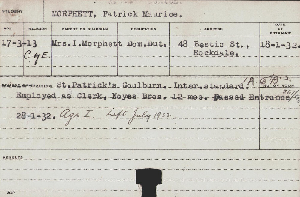 MORPHETT, Patrick Maurice (Hawkesbury Diploma of Agriculture (HDA))