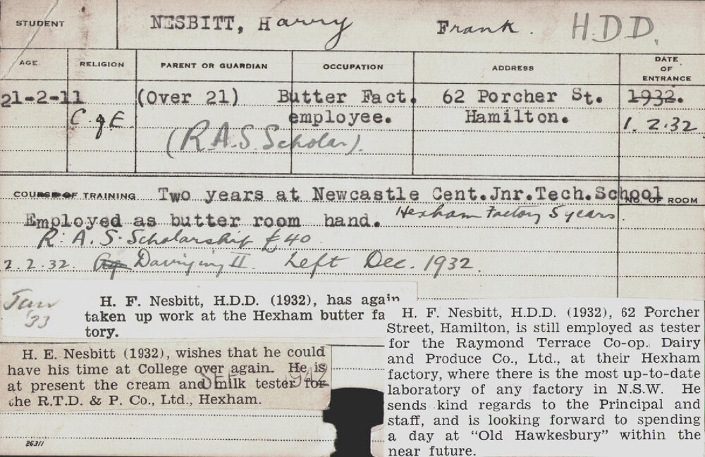 NESBITT, Harry Frank (Hawkesbury Diploma in Dairy (HDD))