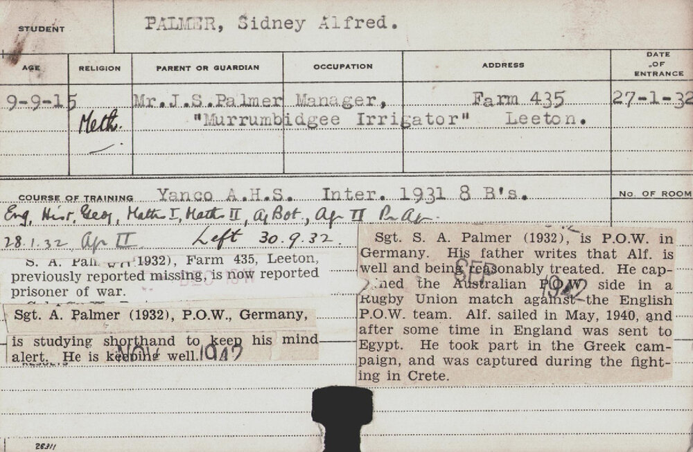 PALMER, Sidney Alfred (Hawkesbury Diploma of Agriculture (HDA))